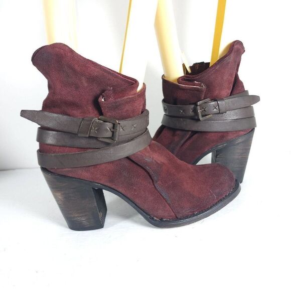 Freebird by Steven Women's Blaze US 10 Burgundy Leather Zip Heeled Ankle Boots - Picture 7 of 12